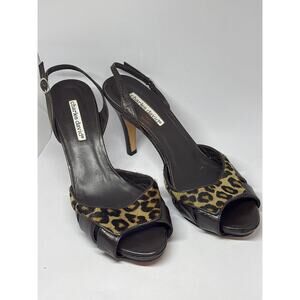 Charles David Animal Leopard Print Faux Fur Slingback Heels Size 10